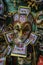 Traditional ornate Venetian carnival masks on display at a craftsman workshop studio and store in Venice, Italy