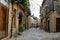 Traditional outdoor restaurants in the medieval village of Peratallada in Catalonia, Spain