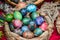 Traditional painted eastern eggs in handicraft mart Kaziukas, Vilnius, Lithuania