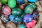 Traditional painted eastern eggs in handicraft mart Kaziukas, Vilnius, Lithuania