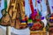 Traditional painted wooden guitars and colored feathers, fair of san andres xecul