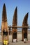 Traditional Peruvian small Reed Boats (Caballitos de Totora), straw boats still used by local fishermens in Peru