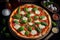 Traditional Pizza Margherita with olive oil. Italian homemade pizza with mozzarella and basil leaves. Generative AI