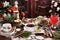 Traditional in Poland Christmas Eve dishes on festive table