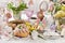 Traditional Polish Easter cake mazurek and ring cake on festive table