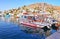 Traditional port with boats at Hydra island Greece