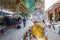 Traditional pottery for sale hanging on open air market in Agadir, Morocco