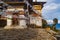 Traditional prayer Tibetan Buddhist flags Lung Ta and ancient building of in the Phajoding Monastery high in the Himalayan