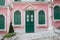 The traditional quaint houses in pink Portugal style