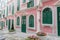 The traditional quaint houses in pink Portugal style