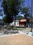 Traditional quiet village of houses with tile roofs and plaza in front on Margarita Island Venezuela.