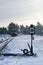 Traditional railway station with iron switch in Russian train museum