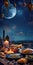 traditional Ramadan Iftar food against the backdrop of a serene moonlit sky, capturing the essence of the joyous