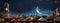 traditional Ramadan Iftar food against the backdrop of a serene moonlit sky, capturing the essence of the joyous