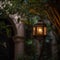 Traditional Ramadan Lantern in Dimly Lit Courtyard