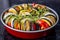 Traditional ratatouille in selective focus with depth blur in closeup.