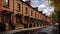 Traditional red brick English terraced houses, urban street