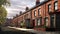 Traditional red brick English terraced houses, urban street