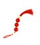 Traditional red knot tassel, top view photo. Asian holiday symbol. Red silk knot isolated. Chinese New Year decoration