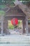 Traditional red lantern and Flare light at main gate Sanmon of Hase-dera Temple