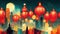 The traditional red lanterns illuminated at night during a Chinese new year. Chinese culture. AI created a digital art