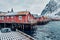 Traditional red rorbu houses in Reine, Norway