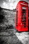 Traditional red telephone box in UK