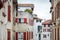 Traditional red and white half-timbered basque houses, typical architecture