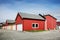 Traditional red wooden Norwegian garages