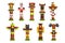 Traditional religious Totem Poles set, native culture tribal symbol, carved idol masks vector Illustrations