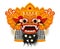 Traditional ritual Balinese Barong god golden face mask with fur decorated by flowers, vector stylized illustration