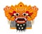Traditional ritual Balinese Barong god golden face mask with fur decorated by flowers, vector stylized illustration