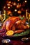 Traditional roasted turkey for Christmas or Thanksgiving. Generative AI.