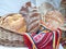 Traditional romanian fresh bread in the straw basket