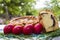 Traditional Romanian pasca, sweet bread and Easter eggs
