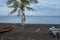 Traditional rowboats and coconut tree on a volcanic beach at Tabaco in the Philippines