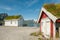 Traditional rural buildings with sod roof in Lofoten