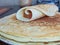 Traditional russian blini with apple jam. Pancakes. Pancake week. Maslenitsa is an Eastern Slavic traditional holiday