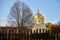 Traditional russian church with domes in a village. Architecture in the Orthodox religion