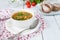 Traditional Russian cuisine: vegetable soup from c