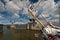 Traditional sail ship leaving a sluice