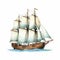 Traditional Sailing Ship Illustration In Realistic Watercolor Style