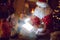 Traditional Santa Claus with children and magical present