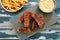 Traditional sausages mici on chopping board