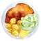 Traditional schnitzel with potato and cucumber salad