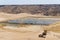 Traditional sea salt farming in square pools at Angola`s coast