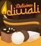 Traditional Set of Desserts and Lighted Diyah for Diwali Celebration, Vector Illustration