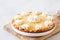 Traditional shortcrust pastry lemon tart with citrus custard and