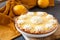 Traditional shortcrust pastry lemon tart with citrus custard and