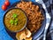 Traditional Sindhi meal-bhugge chawal and sai bhaji